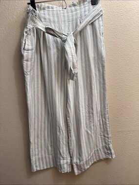 Madewell Blue & White Vertical Stripe Tie-Waist Wide-Leg Pants